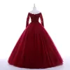 2019 Abiti da ballo rosso vino Abito da ballo per Sweet 16 Off The Shoulder Illusion Manica lunga Pizzo con perline Paillettes Abito da laurea Abiti formali