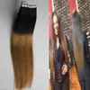 40pcs 1B / 27 Nastro Ombre nelle estensioni dei capelli umani di Remy Capelli Remy disegnati doppi 100g Nastro in PU di trama della pelle invisibile dritto sulle estensioni dei capelli