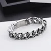 15mm Punk Rock Bike Chain Bracelet 316 Stainless Steel Skeleton Skull Charm Bracelets Hiphop Cool Men's Biker Wrap Bangle Jewelry