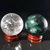 2 pcs Naturel Clair Blanc Quartz Vert Fluorite Cristal Quartz Sphère Boule + Support environ 200 g