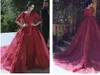 A Line Burgundy Lace Gothic Muslim Wedding Dresses Short Sleeves 2019 Hochzeitskleid Mariage Bridal Wedding Gowns Nigeria