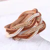 New multilayer rowmounted leather bracelet Handmade Rhinestone Stylish Leather Wrap Bracelets Women039s Wristband Bangle Jewe2716266