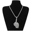 Men Women Golden Full Rhinestone Big Middle Finger Necklaces Bling Crystal Chains Vogue Jewelry Gifts Hip Hop Pendants