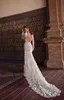 Berta Bröllopsklänningar Lace Appliques Sheer Long Sleeves Mermaid Bridal Gowns Sexig Backless Beach Bröllopsklänning med 3D-blommor