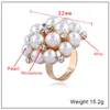 Index Finger Band Rings Pearls With Rhinestones Opening Adjustable Size Wedding Ring Fashion Women Jewelry Gold Alloy