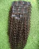 Clip rizado afro mongol en extensiones de cabello humano 9 piezas / juego de clips en 4B 4C Clip rizado afro hecho a máquina en extensiones de cabello Remy