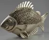 Collectible Decorated Old Handwork Tibet Silver Carved GUangxu Coin Fish Statue