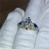 Anel do vintage Branco Amarelo Ouro Preenchido de Noivado aliança anéis de casamento para as mulheres homens Azul 5A cristal de zircão Bijoux