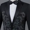 Black White Sparkly Crystals Jacket Men's Suits Adult Costume Male singer Chorus stage outfit Prom Compere Master for Wedding Host costumes