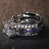 Wholesale Professional Top Selling Luxury Jewelry Brand Desgin 10kt White Gold Filled Round Cut CZ Amethyst Gemstones Couple Brdial Ring Set