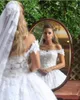 Sexy Ball Gown Wedding Dresses Dubai Arabic Off Shoulder Illusion Full Lace Applique Crystal Beads Court Train Plus Size Formal Bridal Gowns