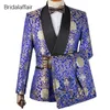 Гвенвифар новый дизайн на заказ жених смокинг королевский синий цветочный принт мужской костюм набор для свадебного выпускного вечера мужские костюмы 2шт (куртка + брюки)