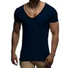 Мужчины Базовая футболка с твердой V-образным вырезом Slim Fit Мужской модные футболки с короткими рукавами Tees 2018 бренд мужские футболки горячие продажи