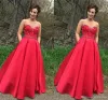 Rode lovertjes prom dresses 2019 strapless kant satijn kristal backless formele jurken afstuderen jurk plus size met zak avondjurken