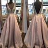 Gorgeous Beaded Prom Dresses Sexy Backless Deep V Neck Evening Gowns Satin Floor Length Formal Party Dress Maid Of Honor Dress Custom Made