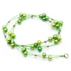 Le dernier collier de perles d'eau douce naturelles de bijoux de charme de mode 6-8mm collier de perles plates rondes vertes