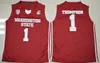 Vintage NCAA Washington State Klay Cougars # 1 Thompson College Maglie da basket Mens Home Red Stitched University Camicie S-XXL