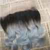 Virgin бразильского человек Пучки волосы 360 Lace фронтального Omber # 1B / Щепка Объемной волна волос Уток Weave с шнуровкой Remy наращивания волос