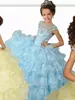 Light Yellow Princess Ball Gown Girls Pageant Gowns Cap Sleeves Crystals Beaded Ruffles Performance Dresses Kids Formal Party Gowns