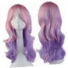Perruque synthétique longue bouclée pour femme mélange rose violet cosplay perruques de cheveux