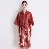 Wedding Bride Bridesmaid Dressing Gown Sexy BLACK Women Robe Summer Kimono Bathrobe Satin Nightgown Printed Home Dress M-XXL