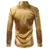 New Gold Silk Satin Shirt Men Slim Fit Long Sleeve Dress Shirts Mens Emulation Silk Shirt Male Night Club Party Prom Camisas 3XL229Y