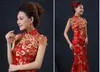 Kırmızı Çin Gelinlik Kadın Uzun Kolsuz Kadınlar Cheongsam Altın Çin Geleneksel Elbise Lady Qipao Akşam Parti 8