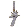 Błyszcząca korona Numer 7 Naszyjnik wiszący z łańcuchem liny lodowany z sześciennego cyrkonu biżuteria 8774262