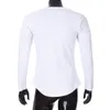 Män Casual Toppar Långärmad T-shirt Solid Färg Fold Round Neck Slim Solid Färg Långärmad T-shirt