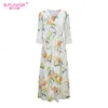 X S.FLAVOR Autumn Women Dress Flare Wrist Sleeve Multicolor Floral Print V Neck Long Dress Vacation Bohemian Beach Female vestido