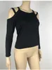 Women Sexy Knitted Cotton Long Sleeve Slim Fit Casual Top T-shirt Off Shoulder Black T Shirt 2018 Fashion O-neck Female Shirts