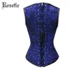 Corsetto medievale vintage gotico rosato Bustier Stampa floreale Patchwork in pizzo Rivetto Benda sottile Corsetto sexy retro pull-up con lacci