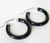 Nowe Moda Kobiety 925 Sterling Silver Ear Hoop Czarne kolczyki