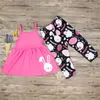 2018 Пасха Детская одежда милый кролик яйца печати новорожденных девочек набор розовый рукавов топы платье +длинные брюки леггинсы 2 шт. детские наряды