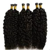 Mongolian Afro Kinky Curly Hair Keratin Stick Tips Hårförlängningar 300g Förbunden Jag Tips Hårförlängning Kapslar Human Fusion