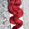 Extensions de cheveux humains Remy avec bande adhésive, rouge, Body Wave, trame cutanée, sans couture, 16, 18, 20, 22, 24 pouces, faites Machine, 40 pièces, 100g