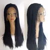 Parrucca anteriore in pizzo nero / marrone / bordeaux a 200 densità Capelli sintetici con bambino Parrucche intrecciate micro intrecciate lunghe afroamericane per donne nere