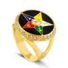 Gold 316 Stael nierdzewna religijna OES Wschodnia gwiazda Pierścień Pieści Elementy dla kobiet z kryształowymi kamieniami biżuterii dla kobiet 8950585