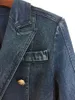 Ny stil Toppkvalitet Originaldesign Dam Dubbelknäppt Slim Washing Jeansjacka Metall Spänne Blazer 0utwear 1762