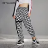 Heyoungirl checkered xadrez harem calças mulheres cantos de cintura alta cintura elástica plástica plástico streetwear pantalones