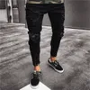 2018 nouveaux hommes jeans pantalons trou Jogger Skinny Jeans hommes Biker en détresse Stretch Denim crayon pantalon mâle fermeture éclair déchiré pantalon