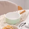 Nordisk keramisk serveringsskål med trähandtag för soppa nudel spannmål porslin hem hotell restaurang servis 18 ounce pålagd färg