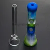 Silicon Hand Pipe Many Colored with Glass Tube Inside L=83mm D of Glass Tube=8mm Portable Tobacco Mini Pipe Dab Oil Rig DHL