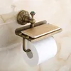 European Antique Paper Holder Bathroom Toilet Tissue Holder with Mobile Shelf Brass Copper Roller Paper Holder