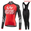 Liv Team Cycling Långärmade Jersey (Bib) Byxor Ställer kvinnor högkvalitativ tunn mode Andningsbar cykel Sportkläder Gel Pad C2029