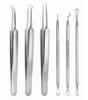 6pcs/set Acne Tweezer Comedo Blackhead Remover Kit Portable Stainless Steel Multifunction Facial Tool Skin Care