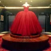 Vermelho Querida vestido de Baile Vestidos de Baile Top Frisado Tule Multi Camadas Vestido de Noite Custom Made Inchado Vestido de Festa Formal Mulheres Vestidos