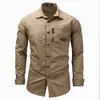 Män skjorta militära mens långärmad smal fit camisa maskulina khaki armé grön skjorta högkvalitativ modeskjorta män