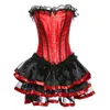 Korsett + Lace Skirt Sexiga Kvinnor Korsett och Bustier Burlesque Party Dress Gothic Dress Sexig Lace Midja Trainer Red Set