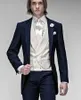 HOT - Nouveau Design Beau Bleu Marine Tailcoat Mariage Hommes Costumes Groom Tuxedos Hommes Party Groomsmen Costumes (Veste + Pantalon + Cravate + Gilet) NO; 155